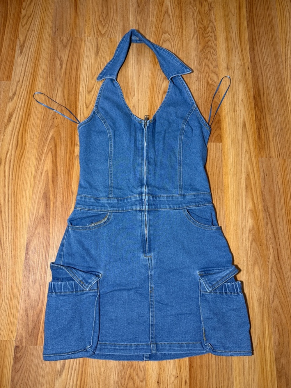 Women’s Denim Halter One-Piece Dress - Blue